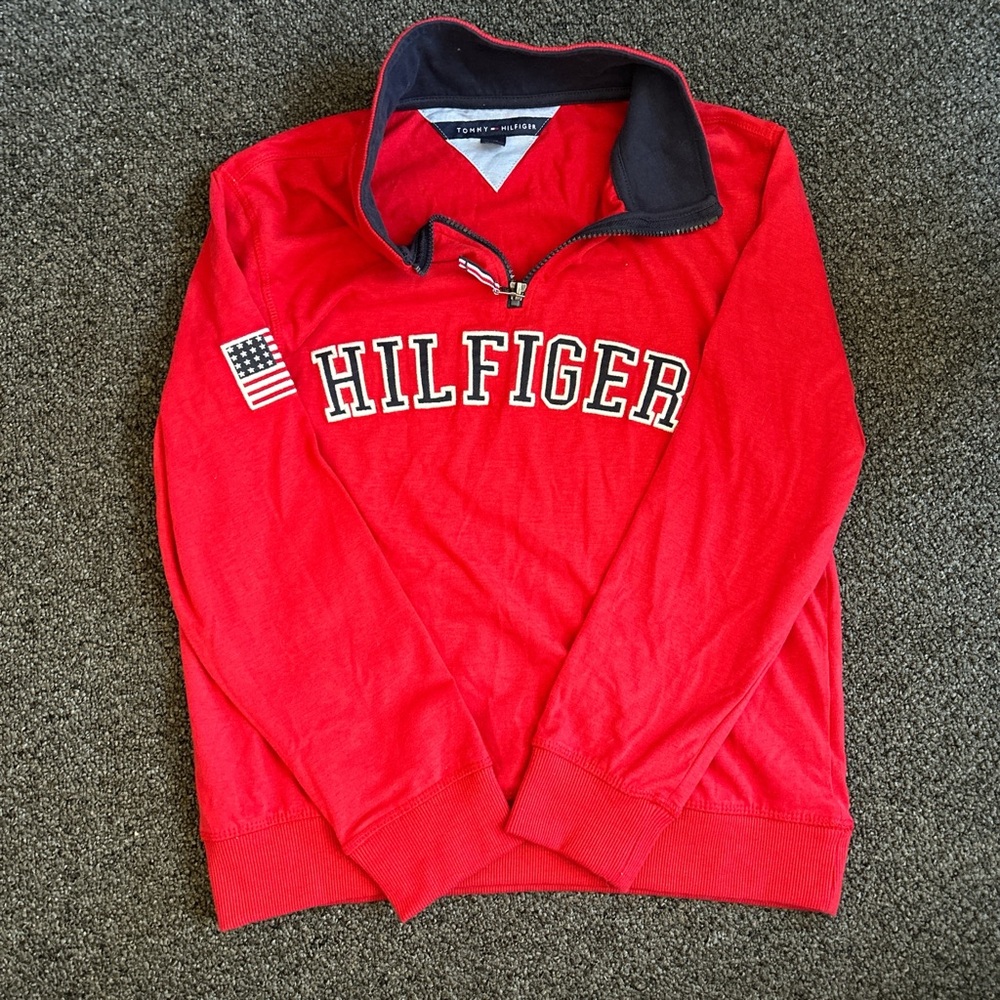 Tommy Hilfiger Navy Blue and Red Half Zip